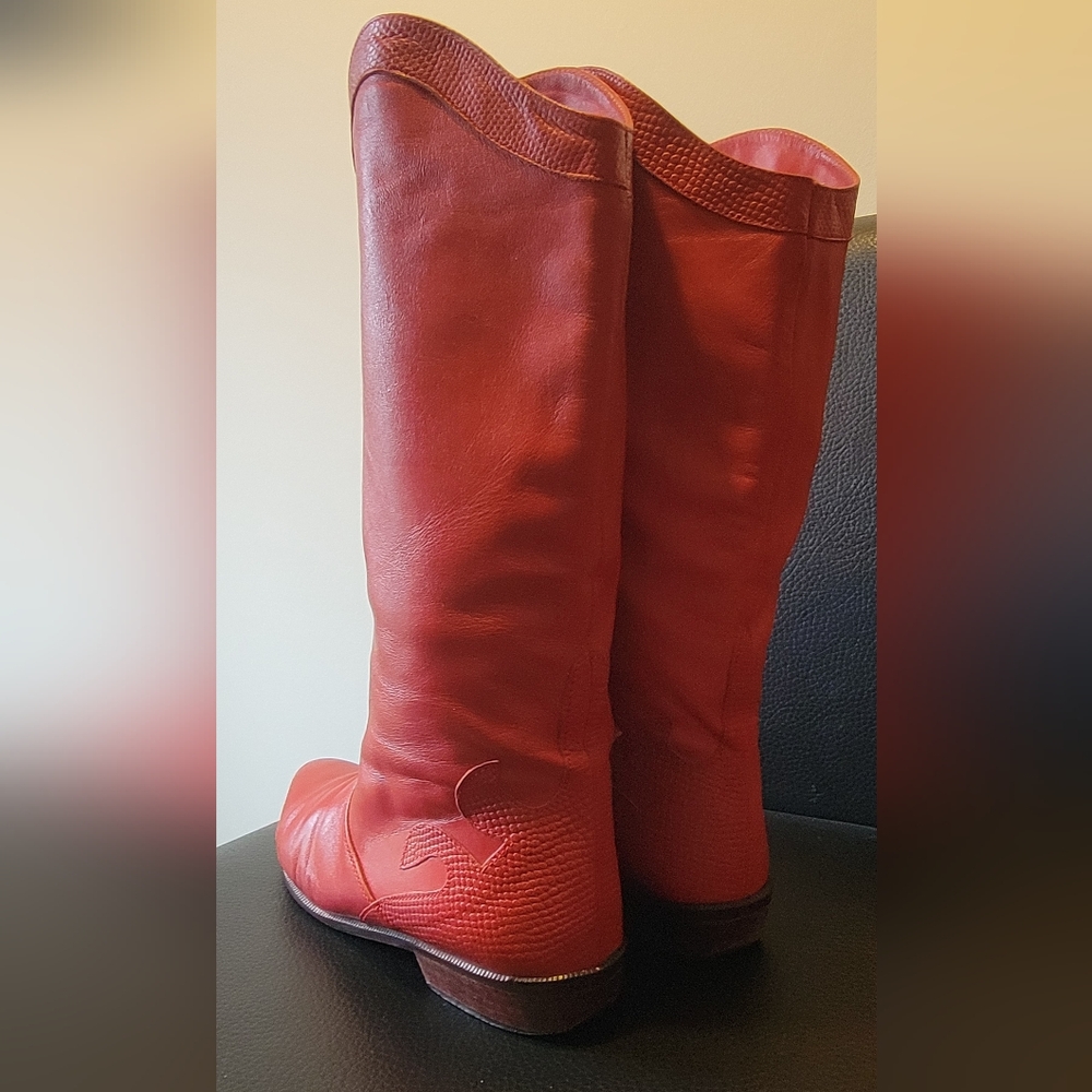 Vintage Red Leather Calf Pull-On Boots 9 - Picture 2 of 14